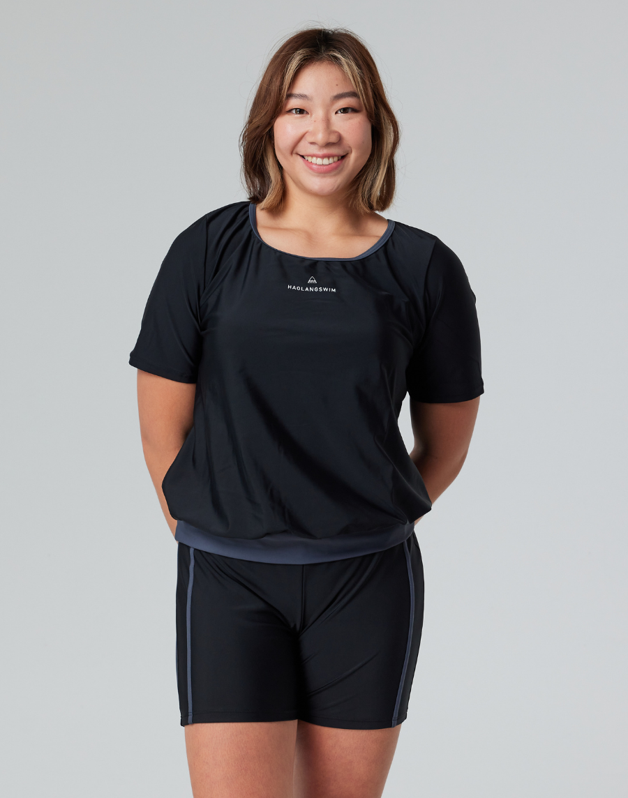 Haolang 經典黑大尺碼兩件式泳衣/寬鬆型