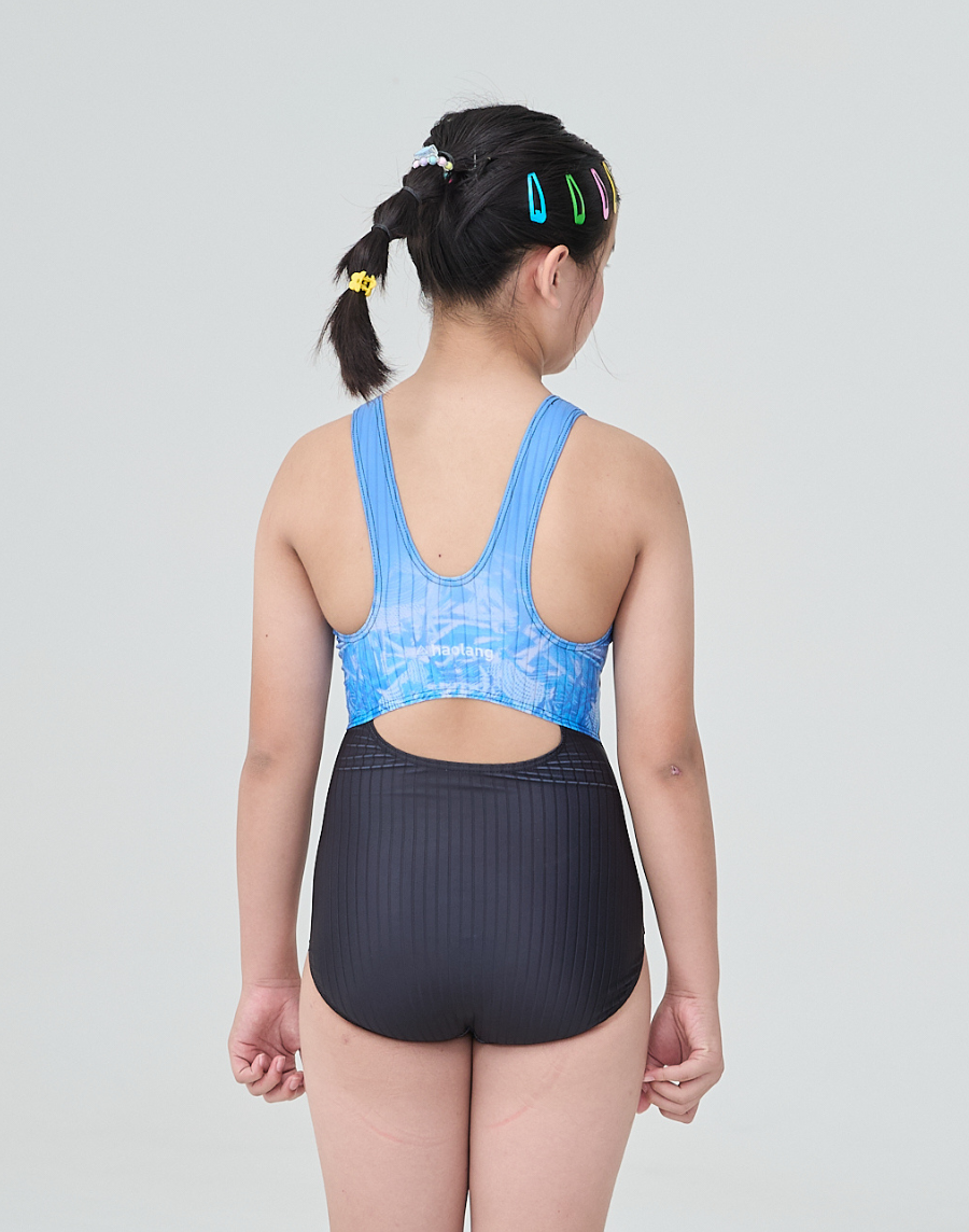 Haolang 拼色少女連身三角泳衣