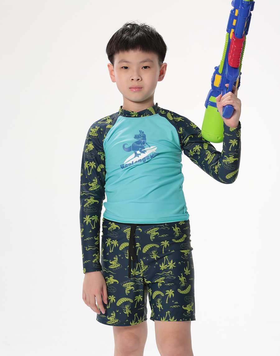 Haolang 衝浪恐龍男童長袖泳衣(上衣)