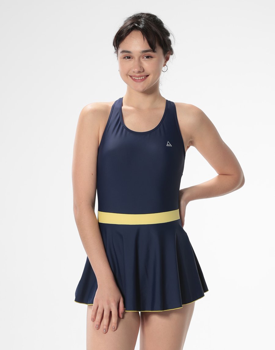 Haolang 深海藍美背連身裙泳衣