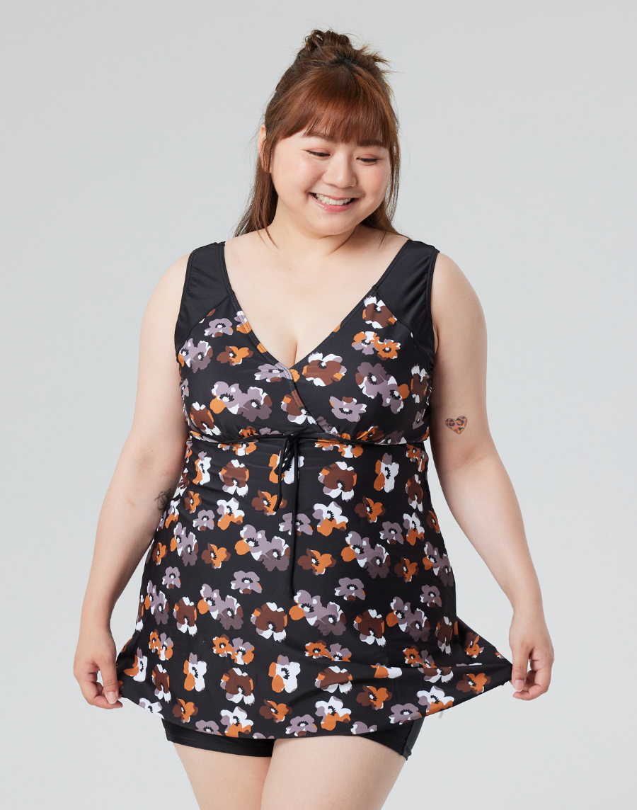 Haolang 摩卡花漾寬鬆型泳衣/大尺碼