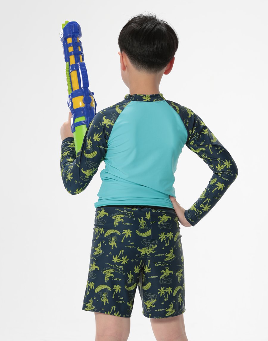 Haolang 衝浪恐龍男童長袖泳衣(上衣)