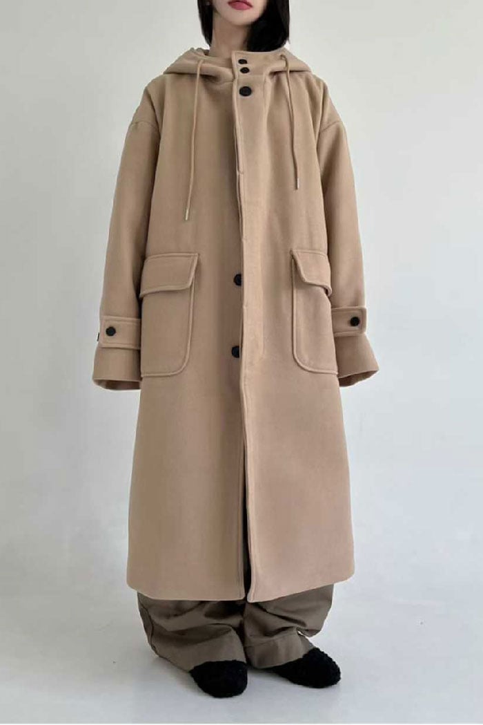 【 Giusto 】連帽立領雙釦長版大衣
