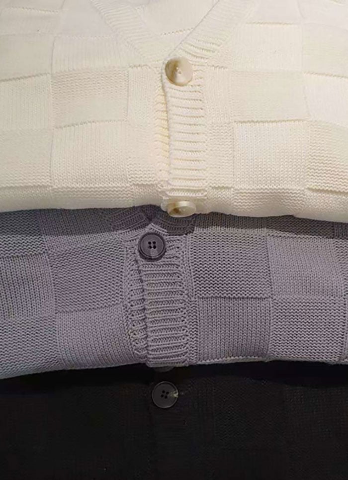 【 Giusto 】棋盤格V領針織罩衫