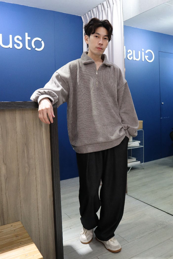 【 Giusto 】前拉鍊大翻領燈芯龍上衣