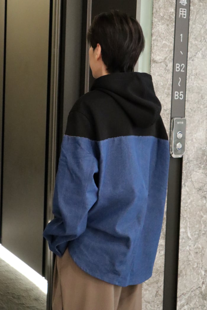 【 Giusto 】異布拼色牛仔連帽襯衫外套