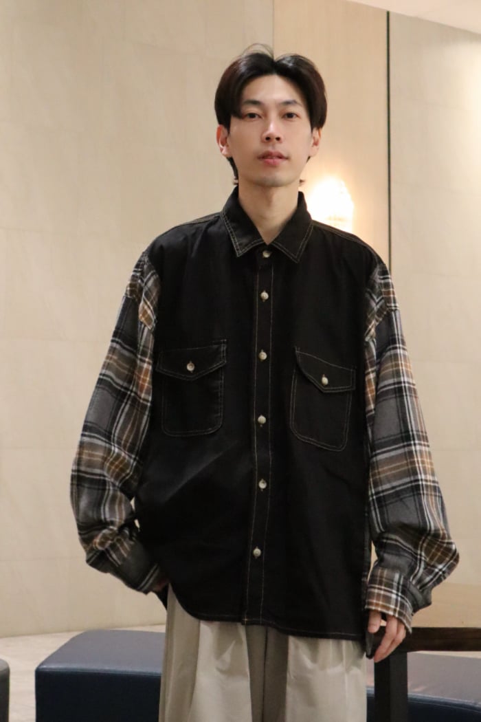 【 Giusto 】格紋拼接薄牛仔襯衫