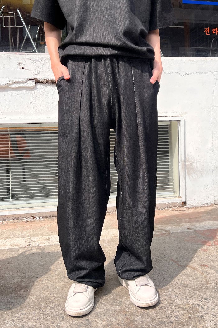 【 Giusto 】光澤抓褶牛仔寬版長褲