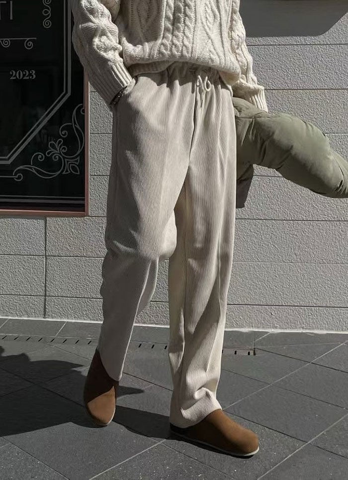 【 Giusto 】內磨毛坑條鬆緊褲頭百搭寬褲