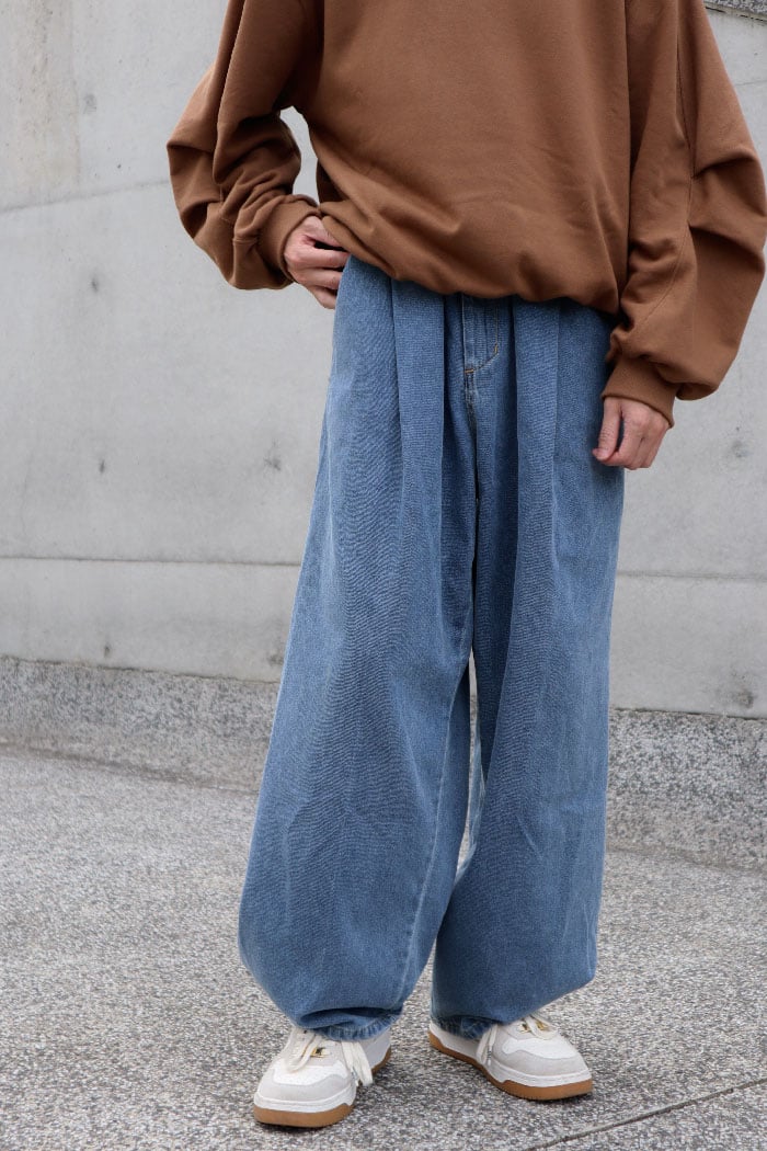 【 Giusto 】褲管內摺牛仔寬褲