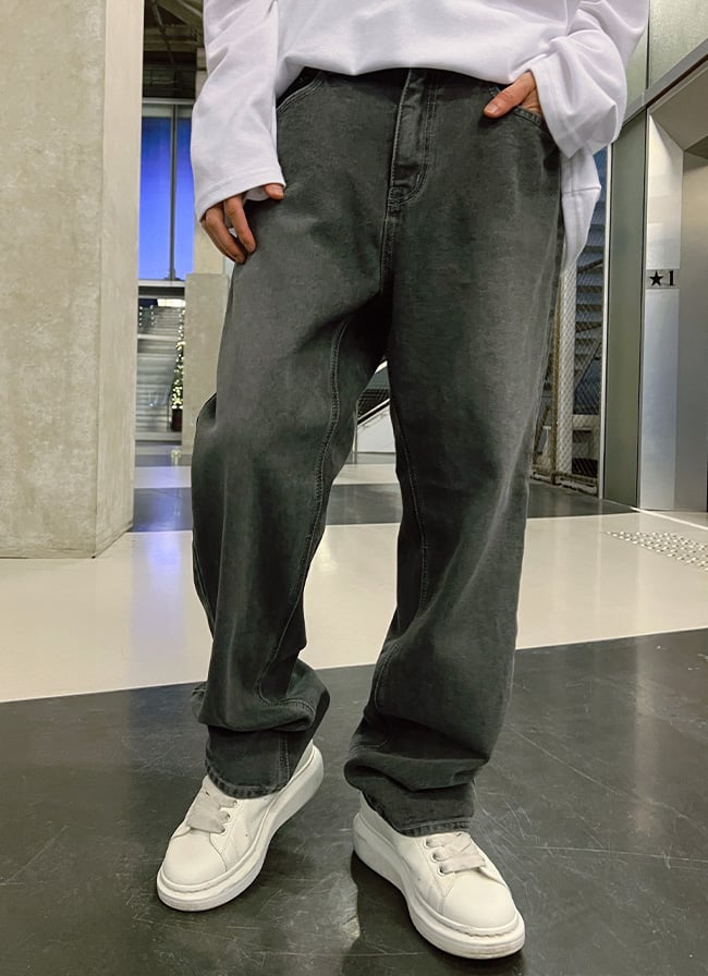 【 Giusto 】灰色系微寬版牛仔褲 韓國空運 必備推薦