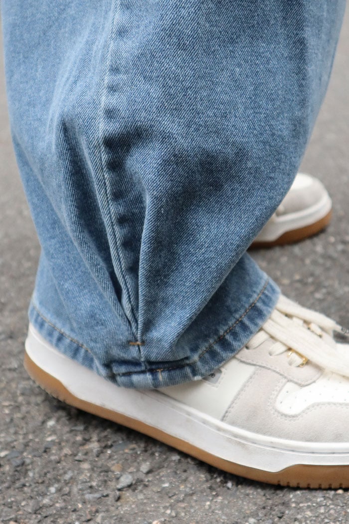 【 Giusto 】褲管內摺牛仔寬褲