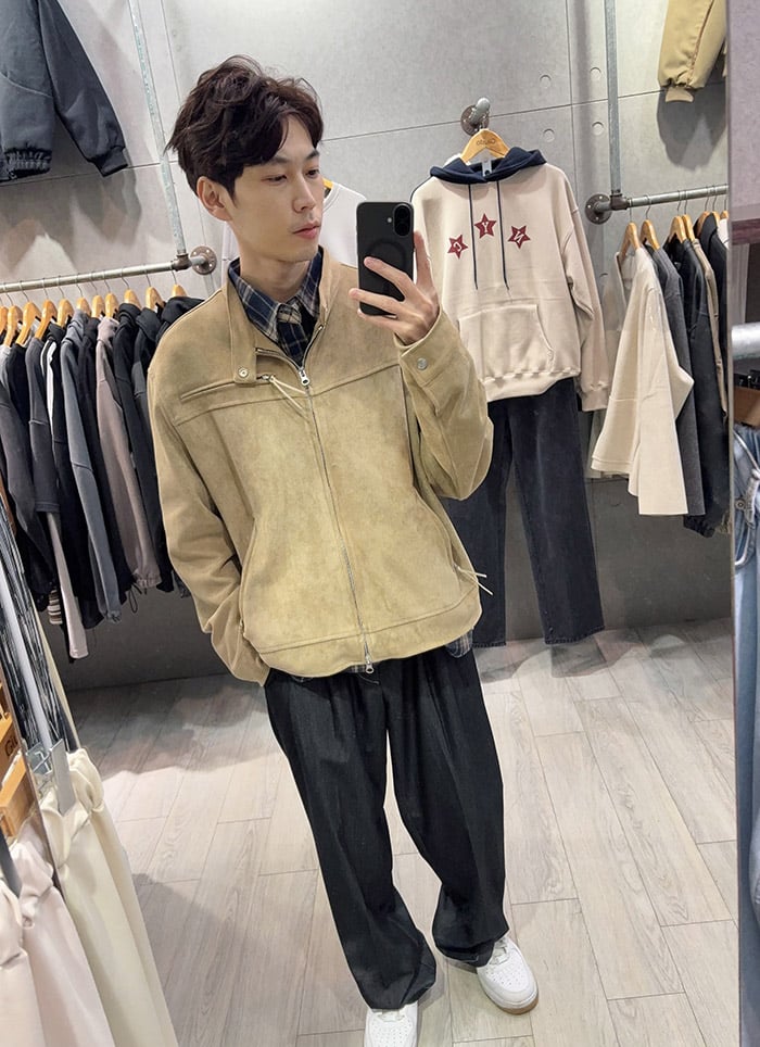 【 Giusto 】挺版麂皮造型抽繩拉鍊外套