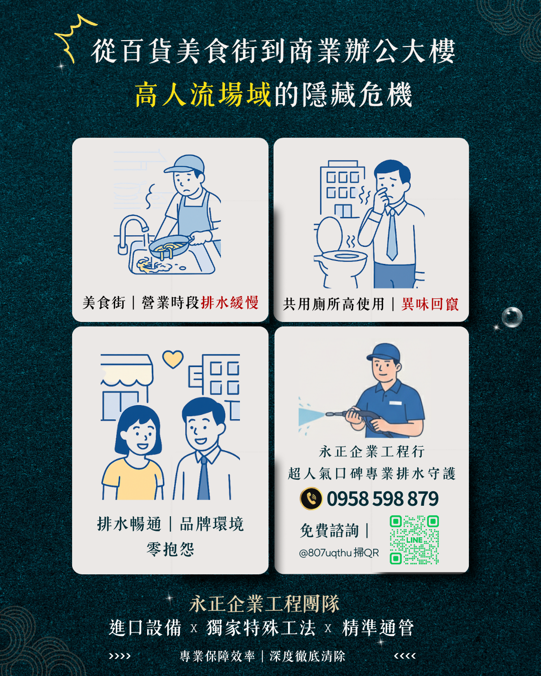 百貨美食街與商辦大樓排水管線清潔｜高人流環境必備保養方案