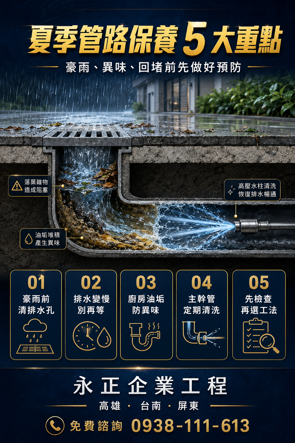 夏季管路保養5大重點｜豪雨、異味、回堵預防｜高雄通管推薦－永正企業工程