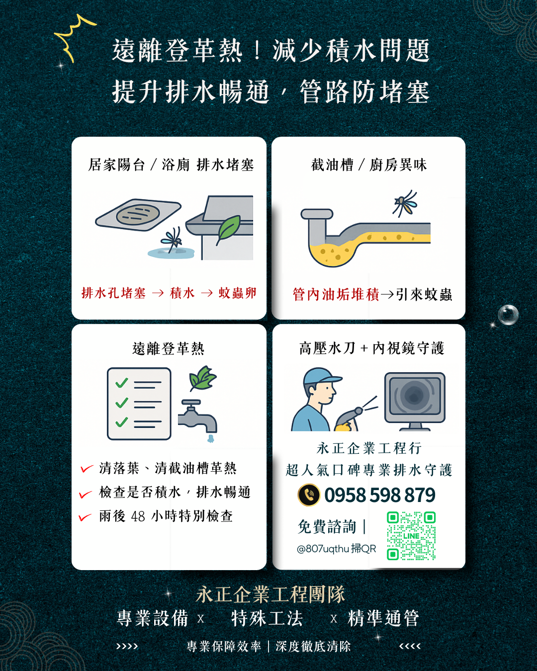 高雄登革熱｜防治管路-居家與大樓排水保養｜永正企業工程