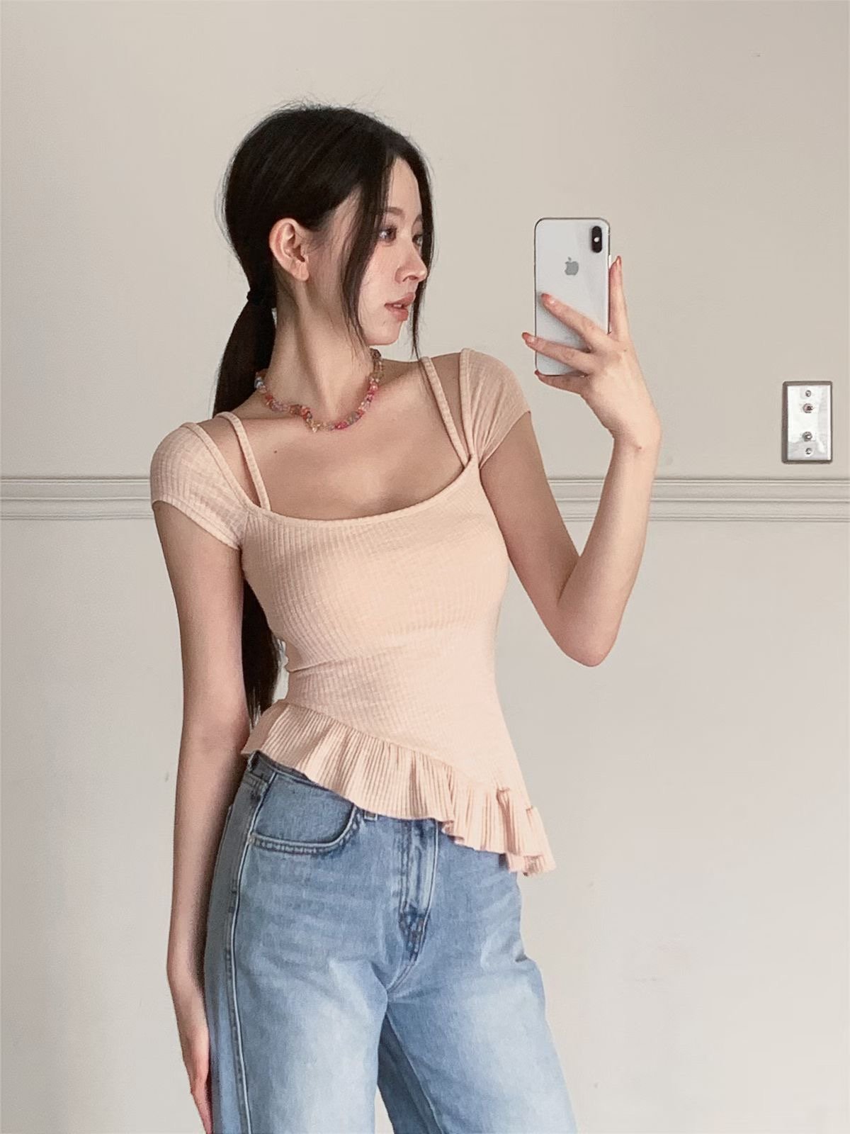 ♡正韓♡斜切荷葉造型上衣