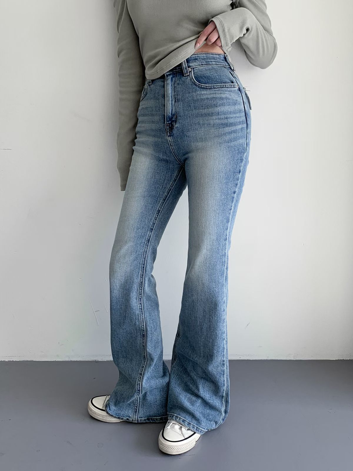 ♡正韓♡後鈕釦口袋喇叭牛仔褲