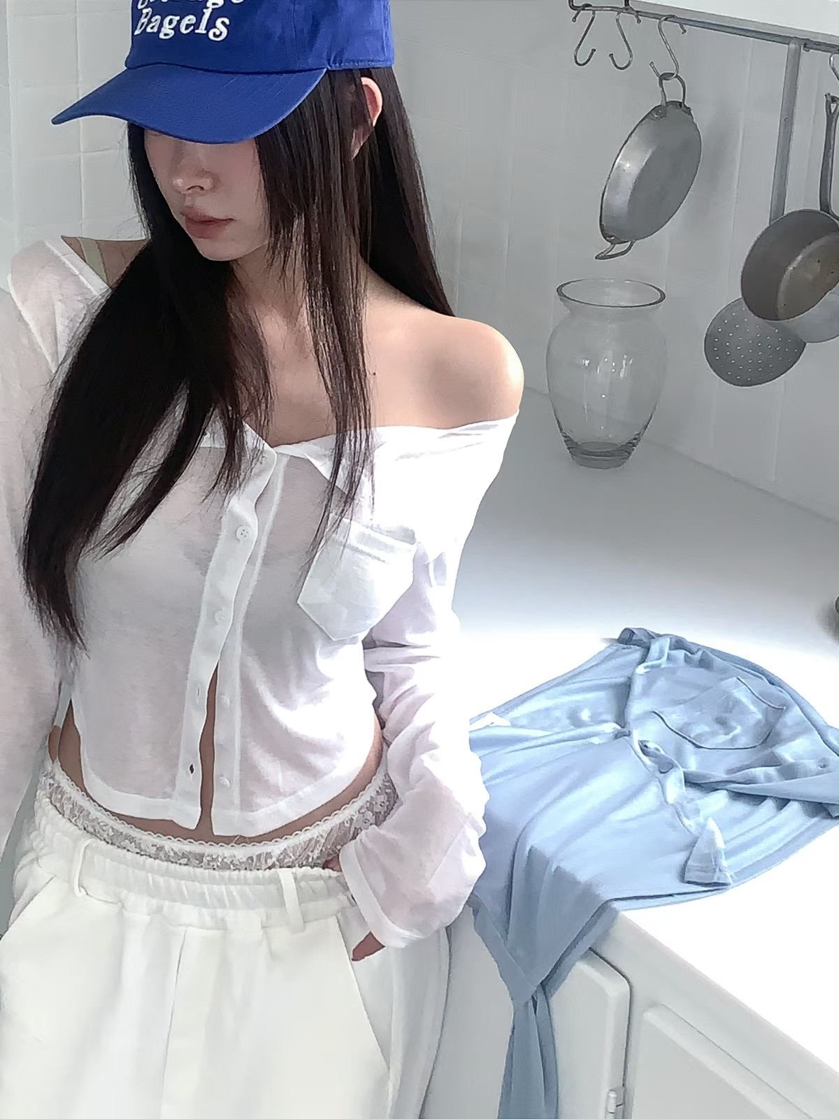 ♡正韓♡春薄透可疊穿排釦上衣