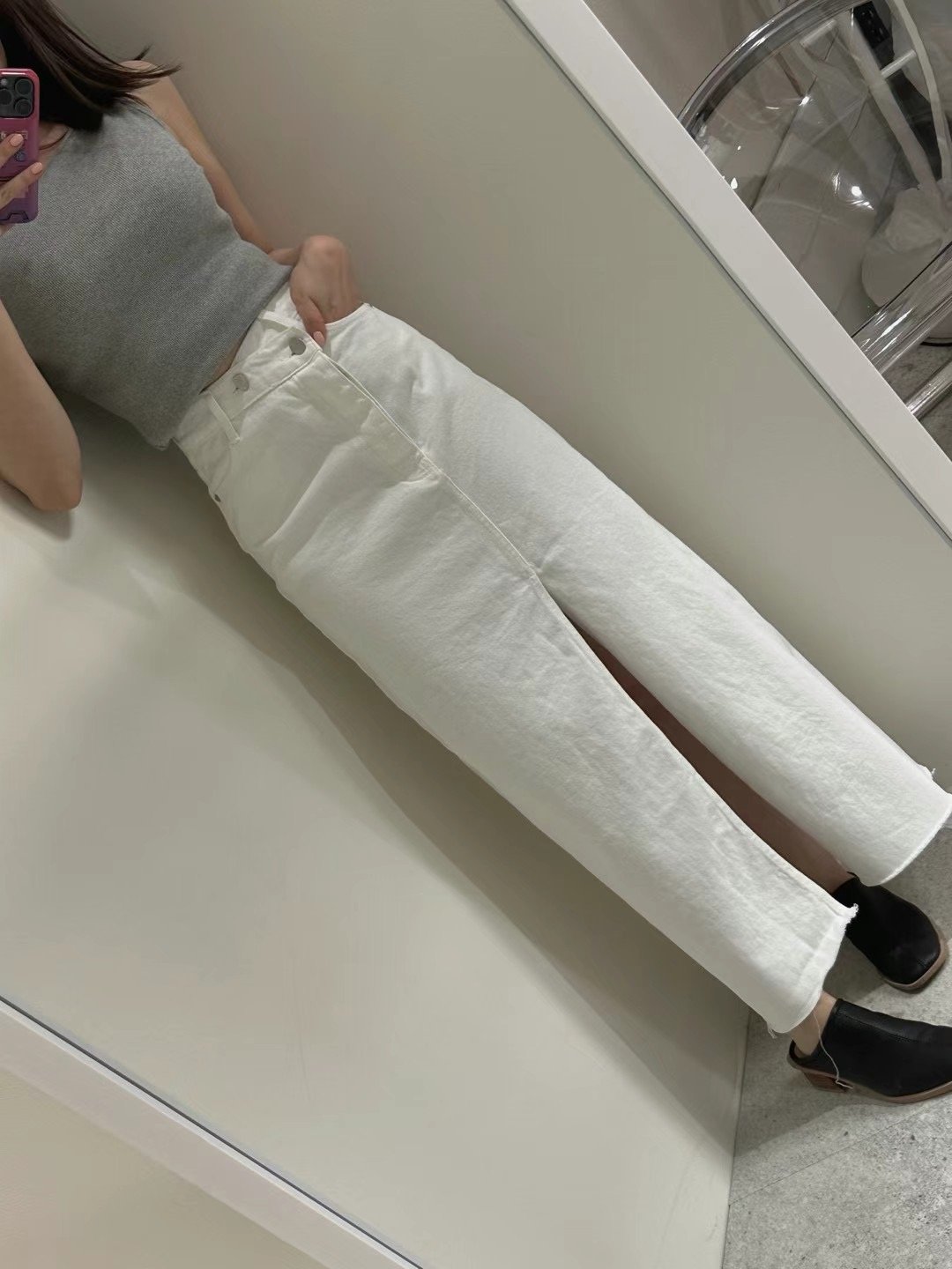 ♡正韓♡斜排扣白牛仔裙