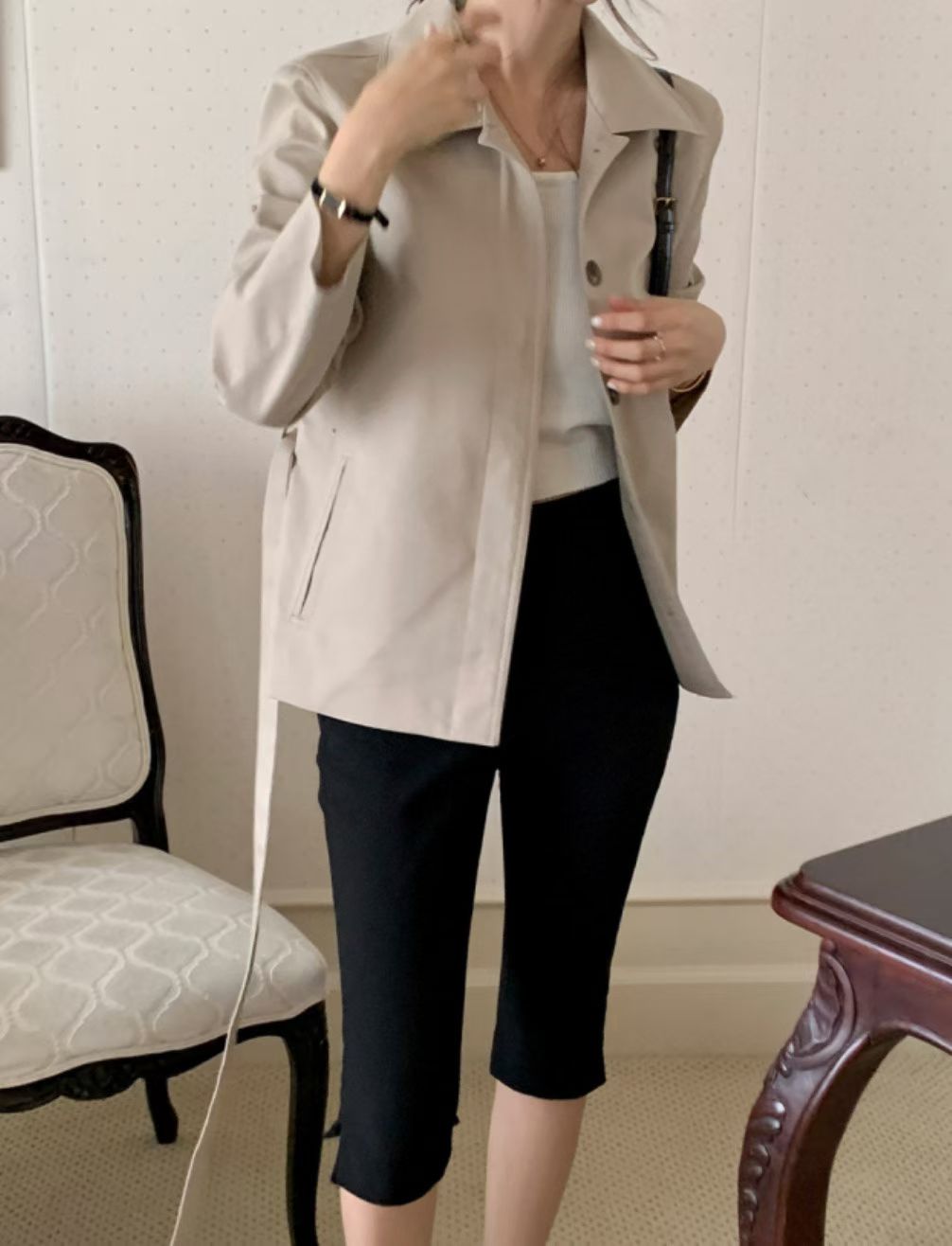 ♡正韓♡褲管開岔卡布里褲