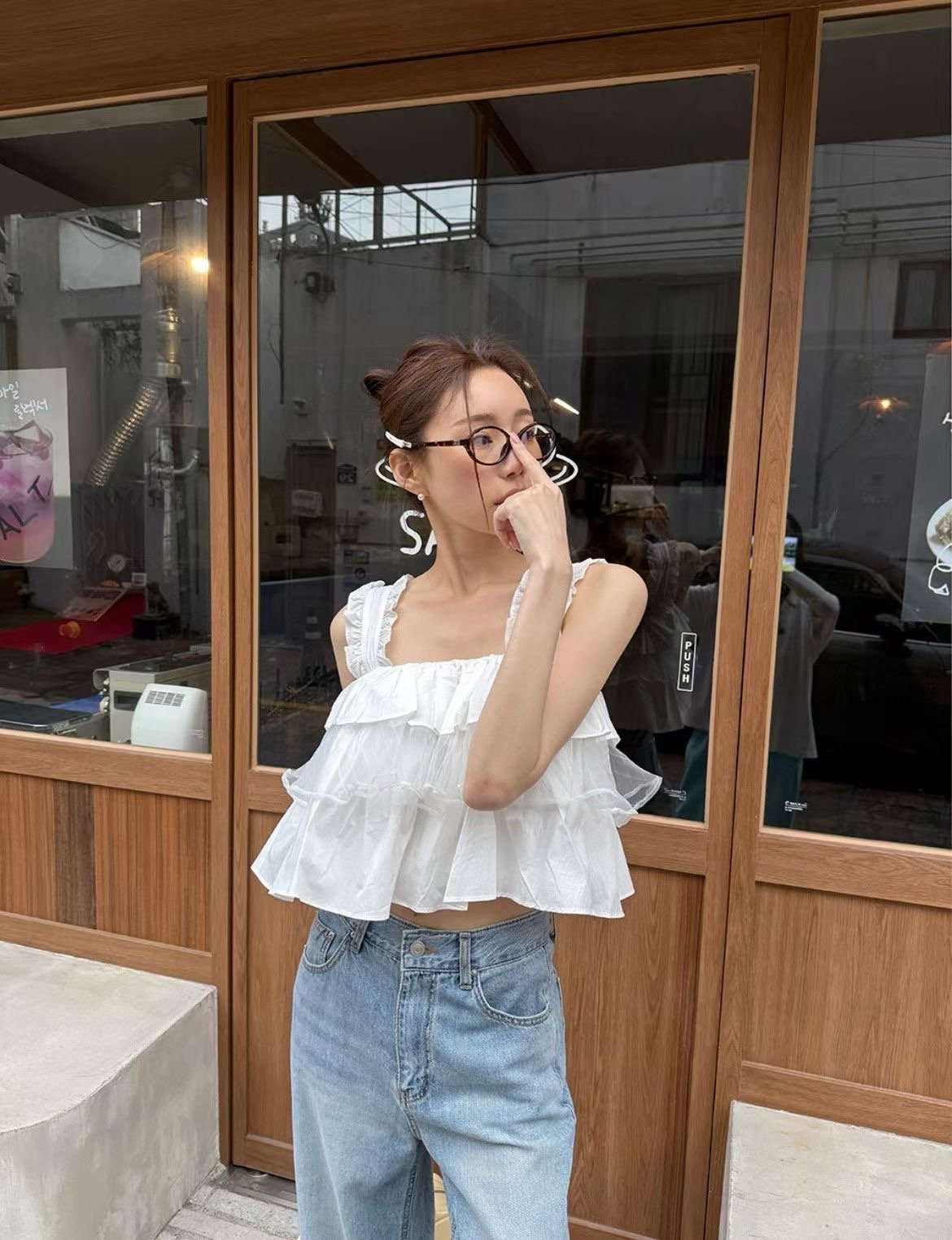 ♡正韓♡可愛層次拼紗上衣