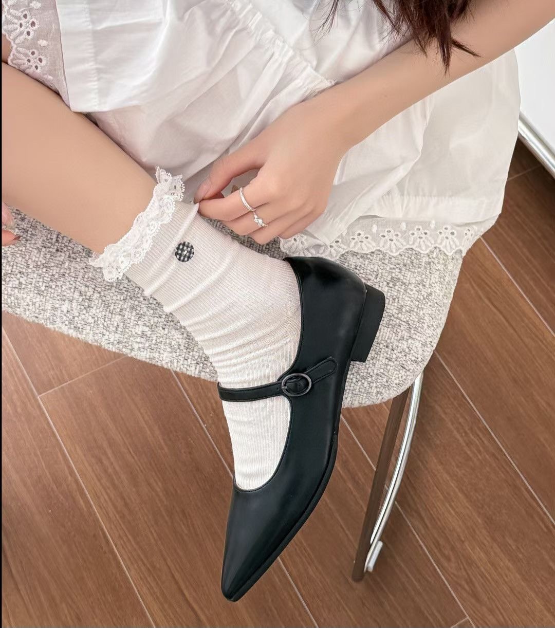 ♡正韓♡甜美蕾絲鈕扣襪