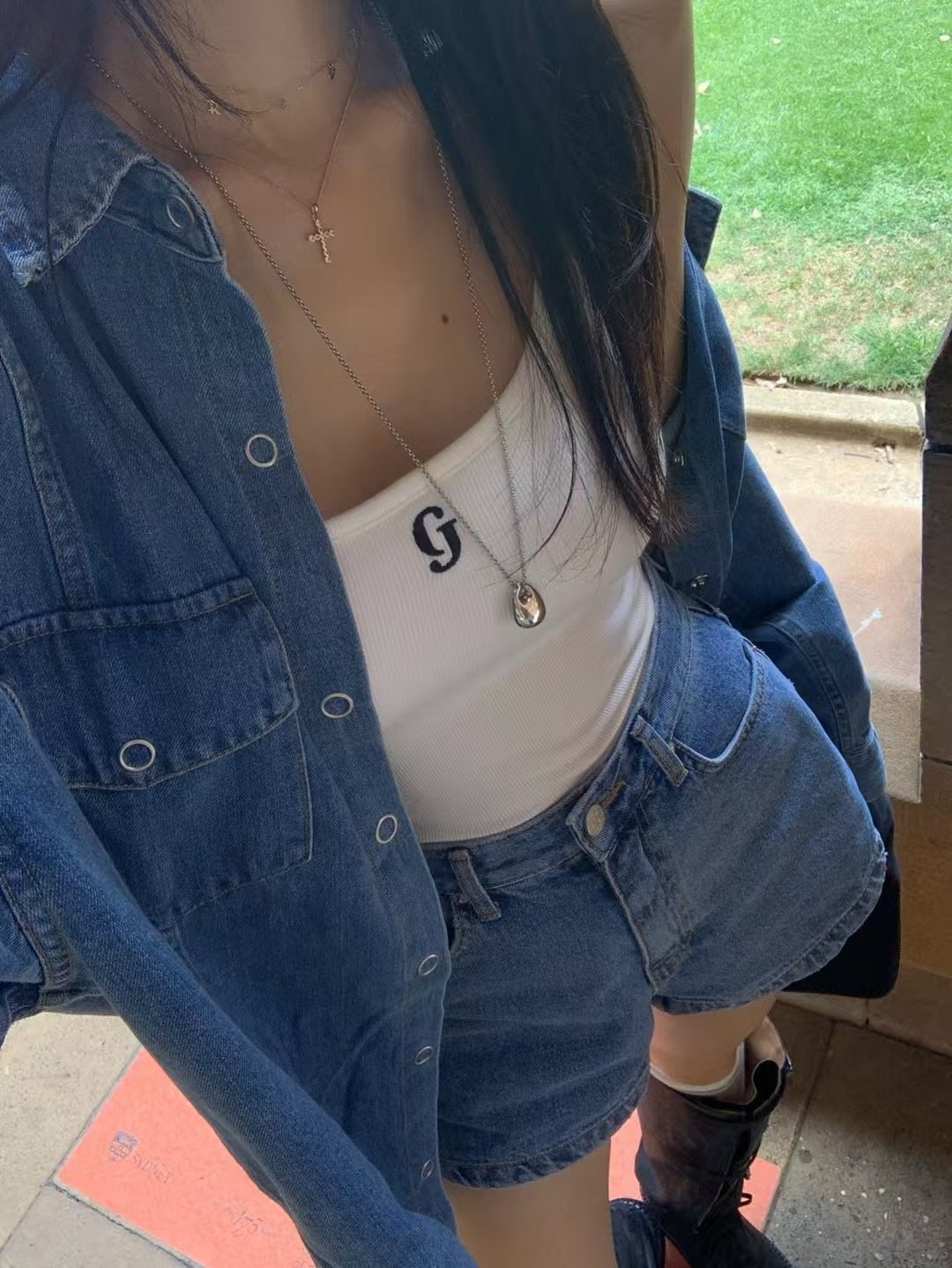 ♡正韓♡春款壓釦牛仔墊肩襯衫