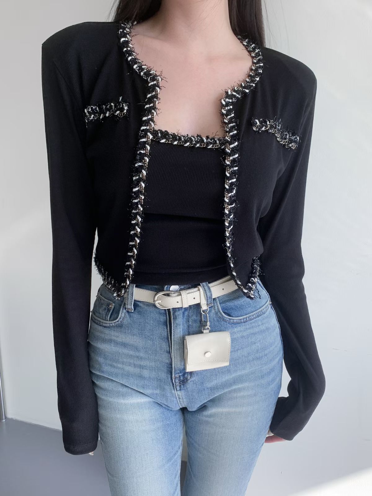 ♡正韓♡小香風滾邊兩件式上衣