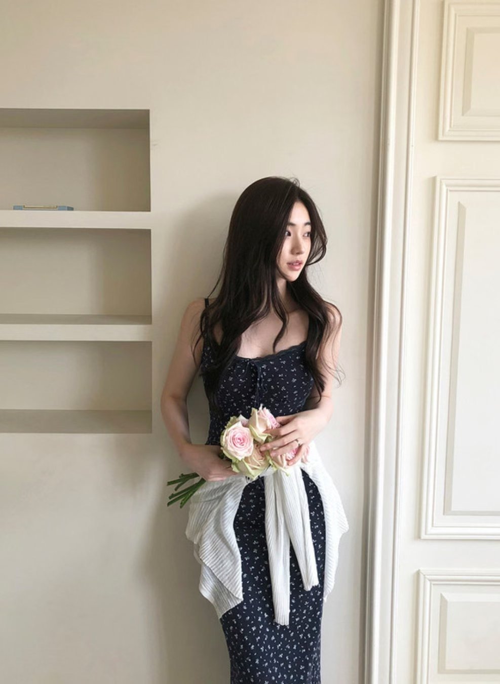 ♡正韓♡小碎花蕾絲後開衩洋裝