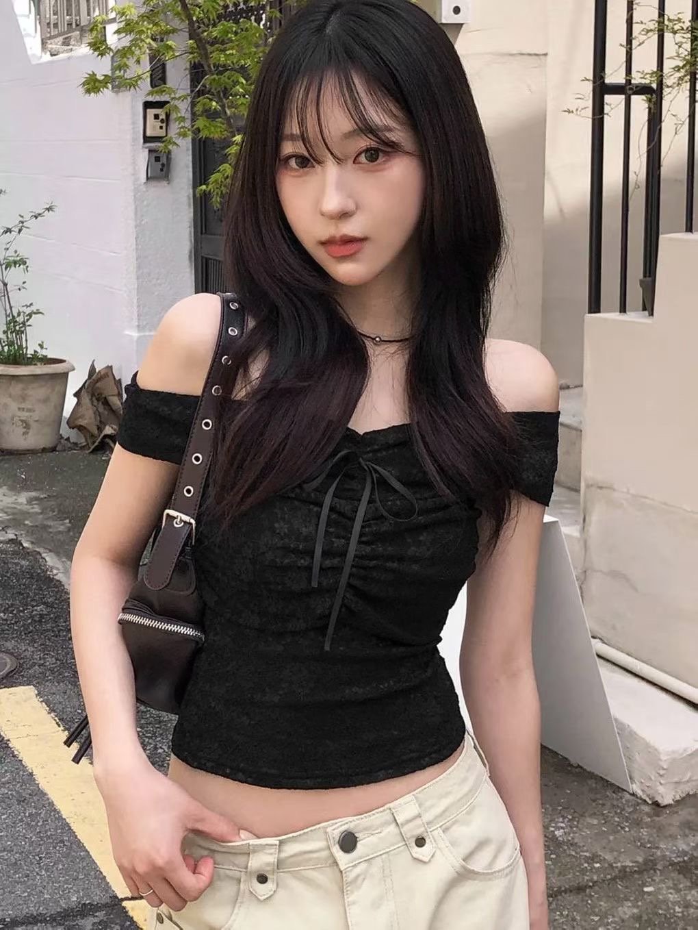 ♡正韓♡微透蕾絲一字上衣