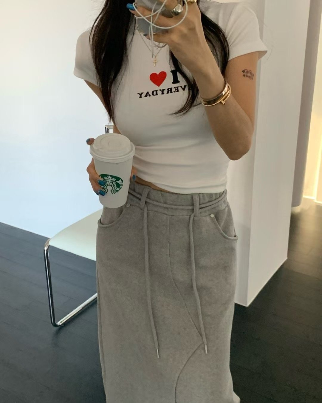 ♡正韓♡鬆緊前開衩棉裙