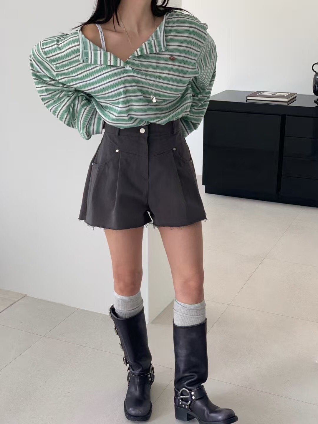 ♡正韓♡不修邊高腰短褲