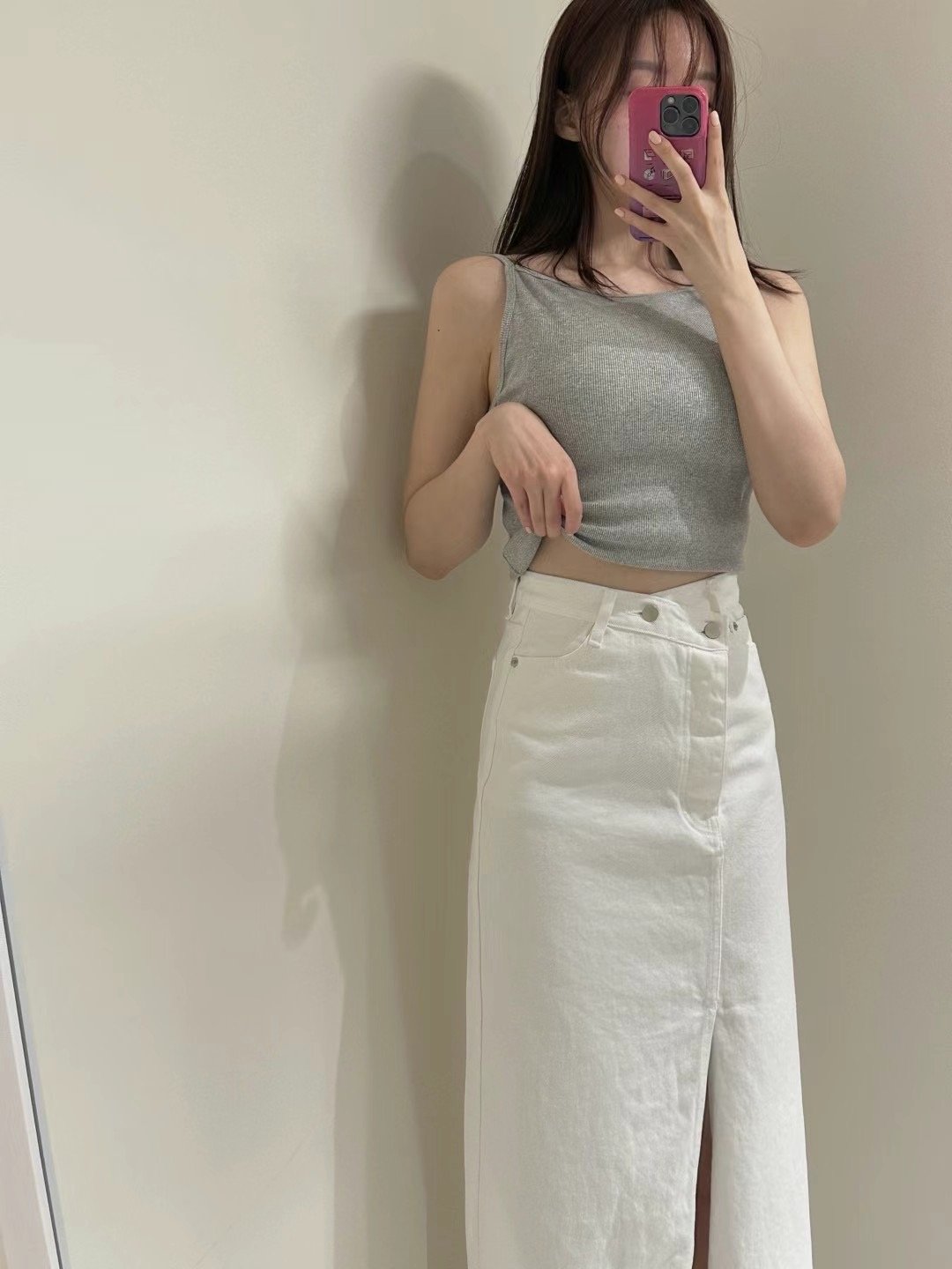 ♡正韓♡斜排扣白牛仔裙