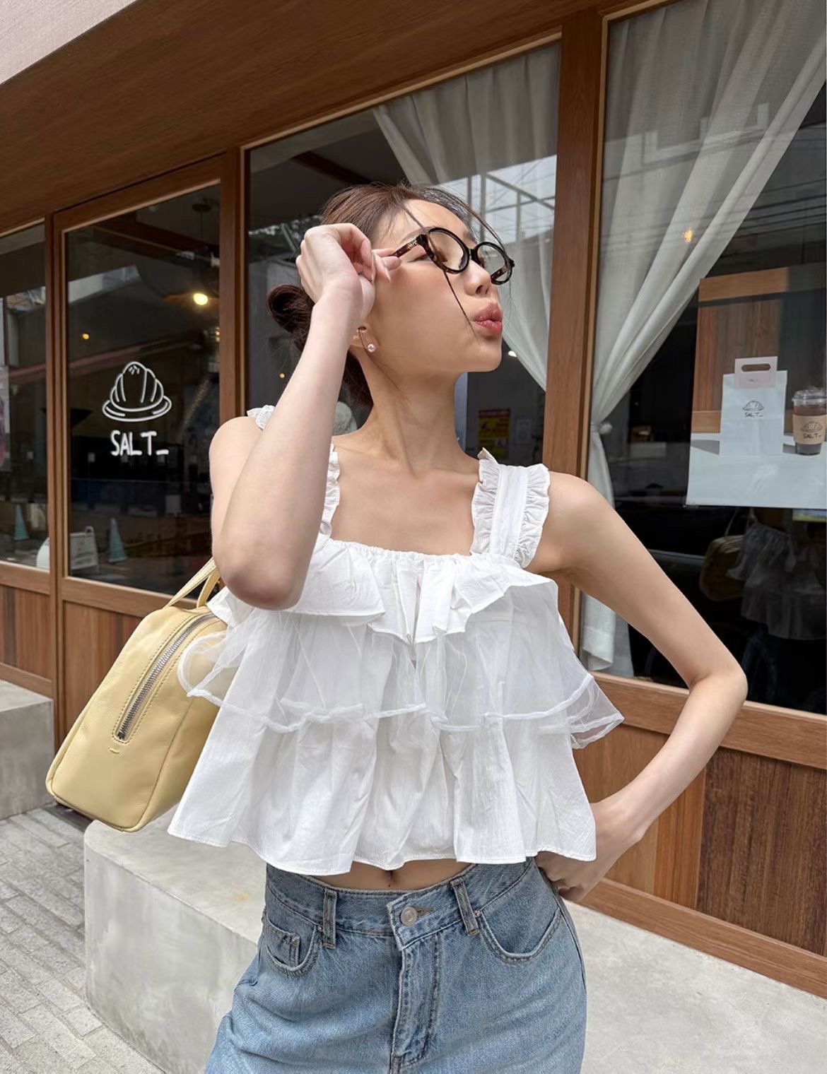 ♡正韓♡可愛層次拼紗上衣