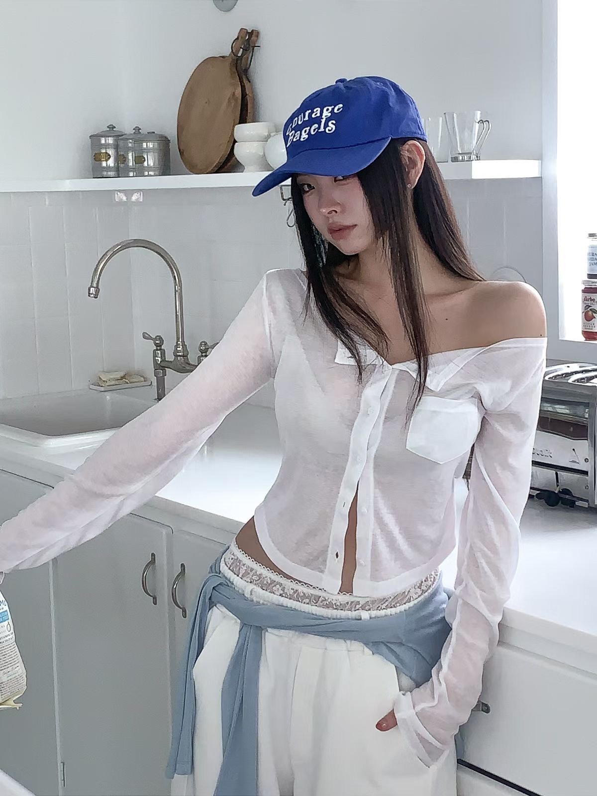 ♡正韓♡春薄透可疊穿排釦上衣