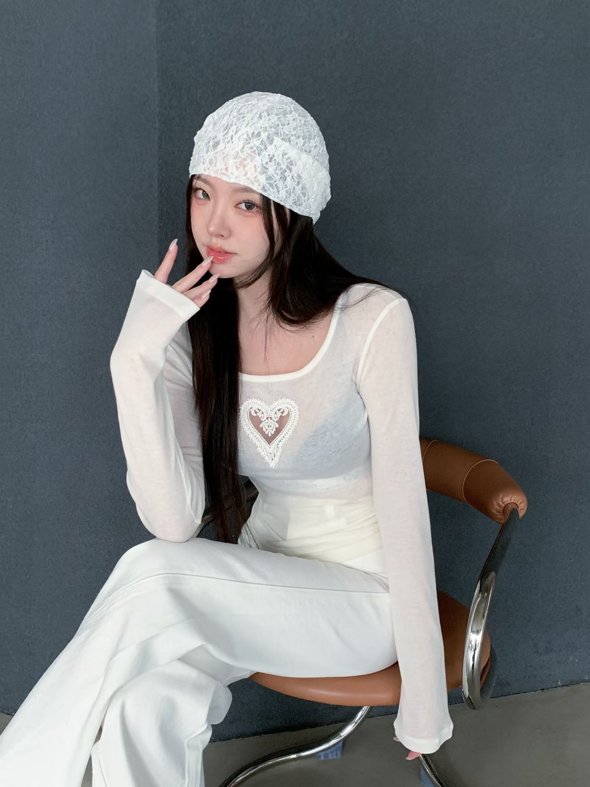 ♡正韓♡薄透蕾絲愛心簍空上衣