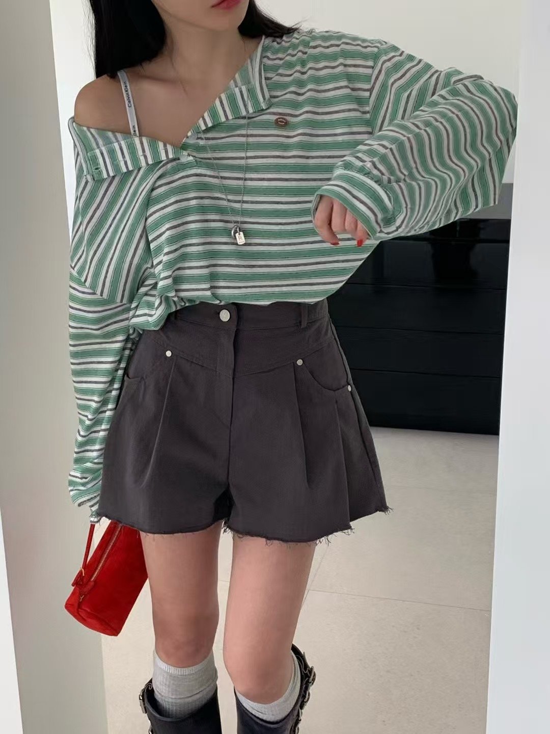 ♡正韓♡不修邊高腰短褲