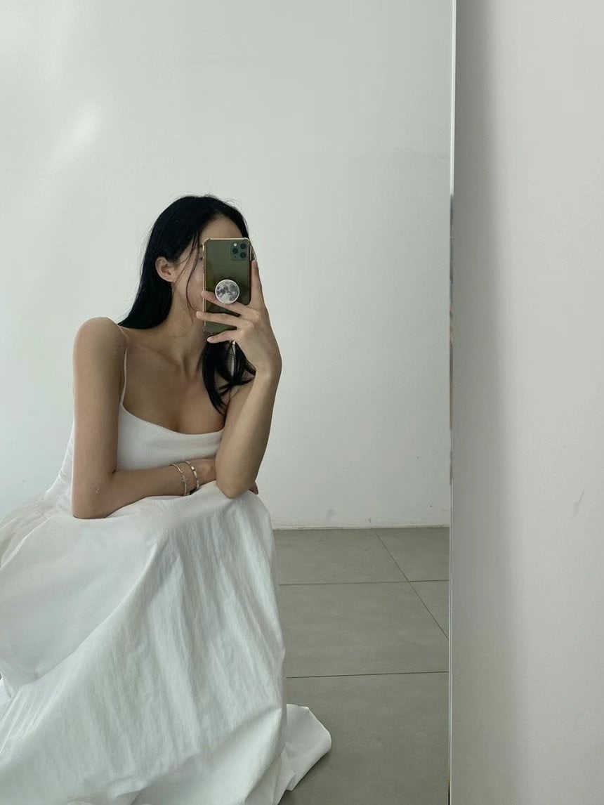 ♡正韓♡拼接有bra連身細肩帶洋裝