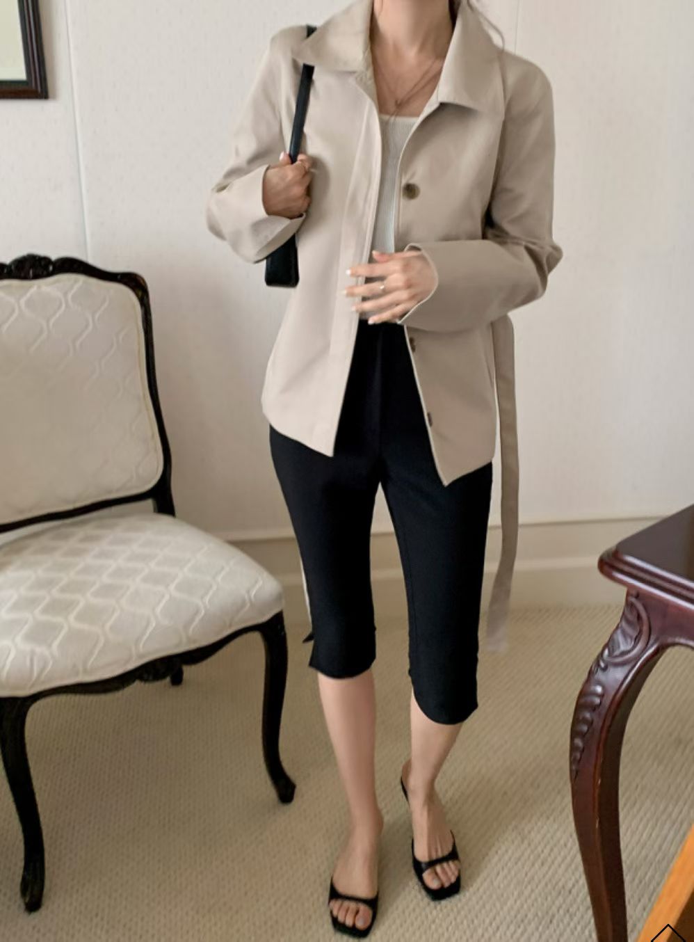 ♡正韓♡褲管開岔卡布里褲