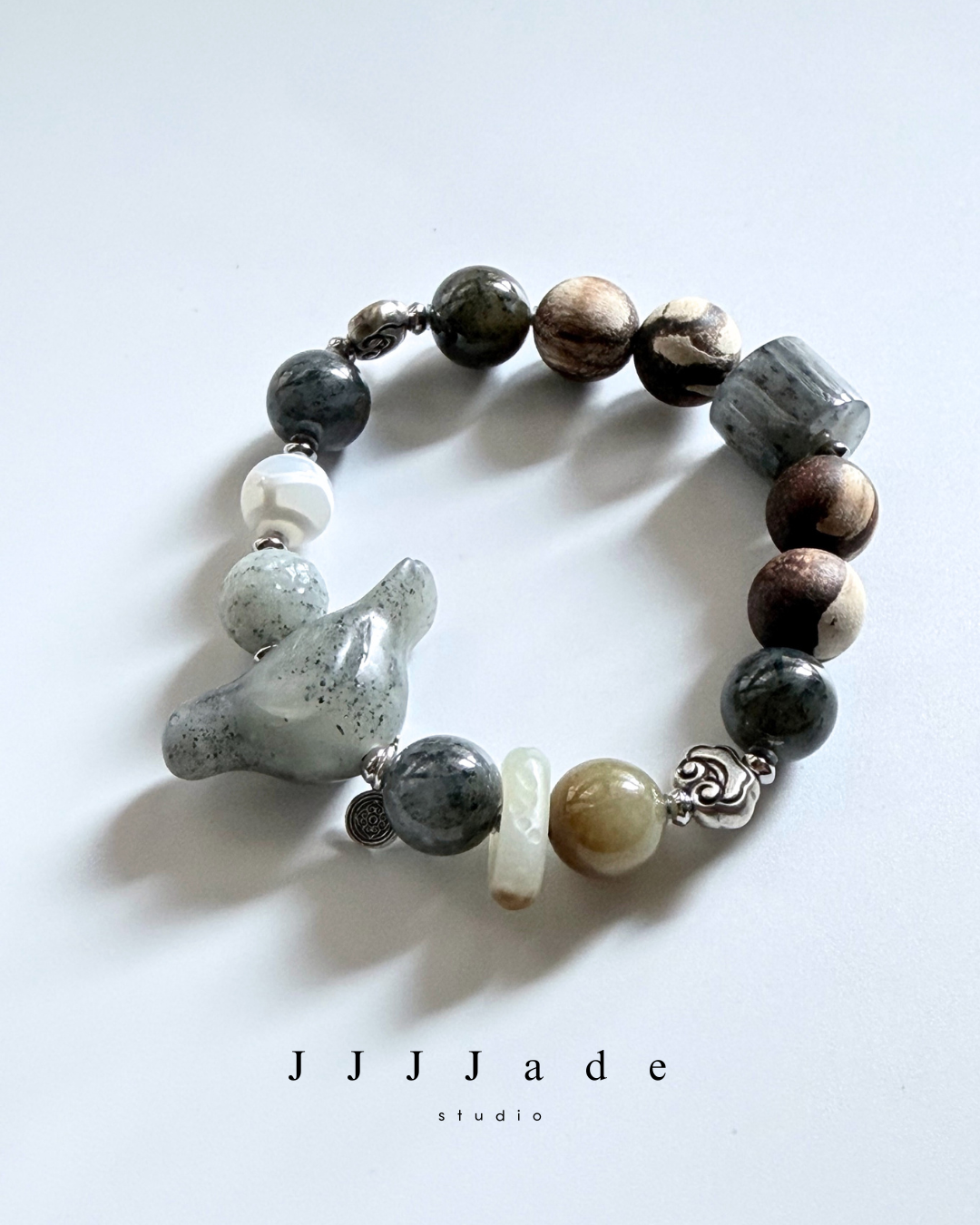 T355 翩墨| 和田玉墨玉瑪瑙手串| All - JJJJadestudio