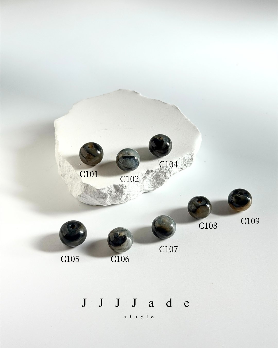 C101~110 幻墨冰芯 | 和田玉青花蘋果珠