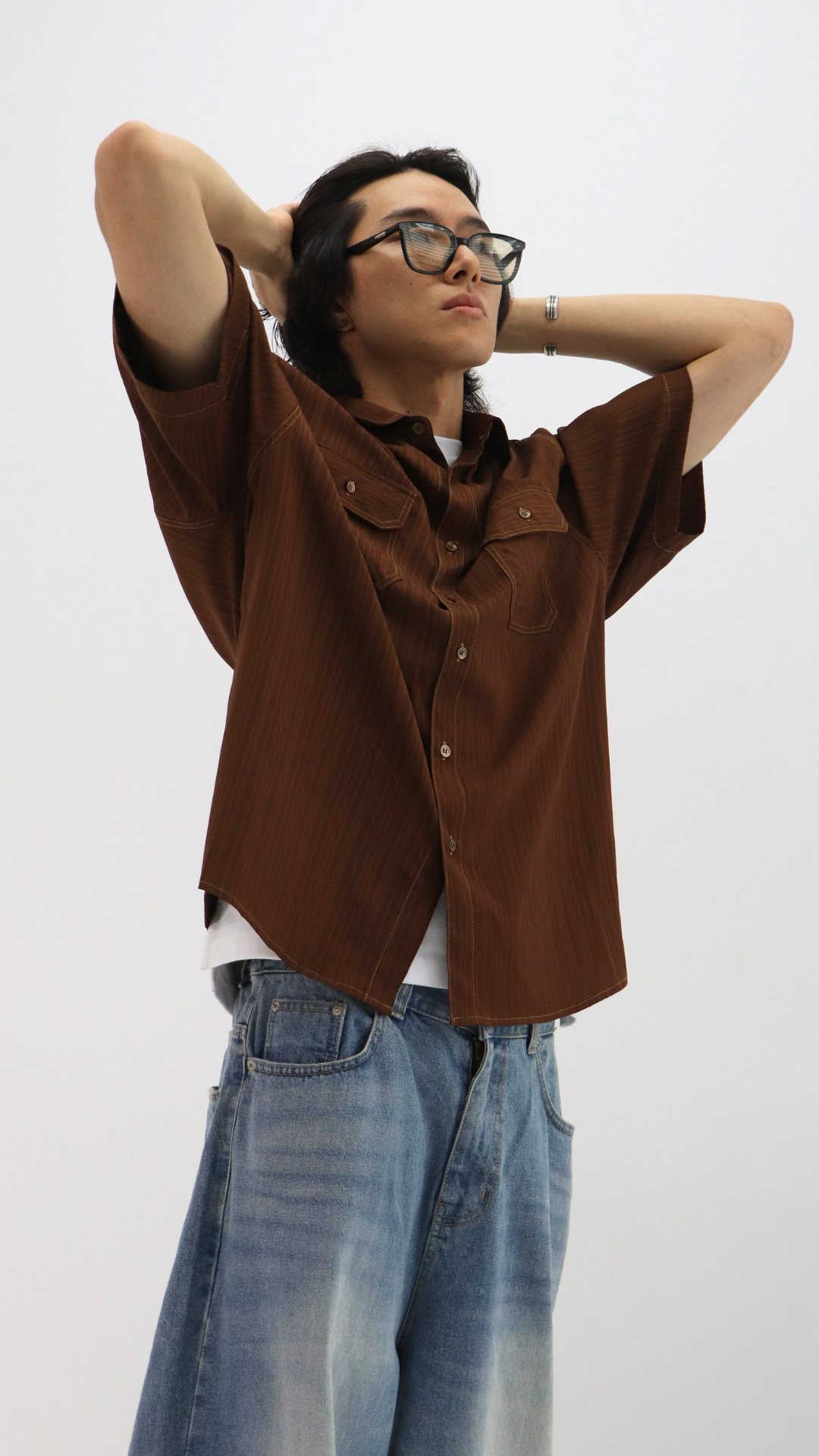 焦糖光澤條紋襯衫