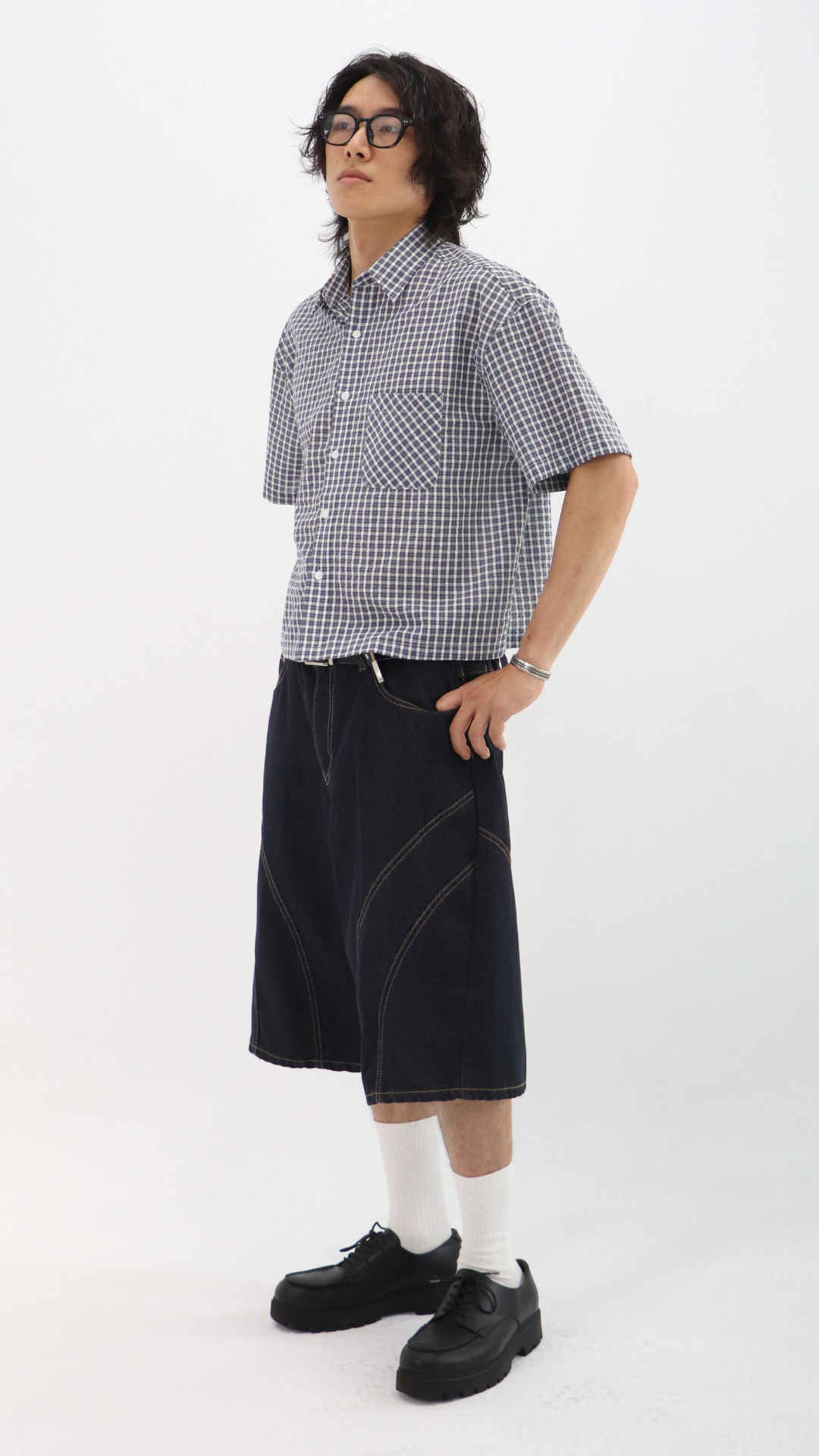 復古格紋BOXY襯衫