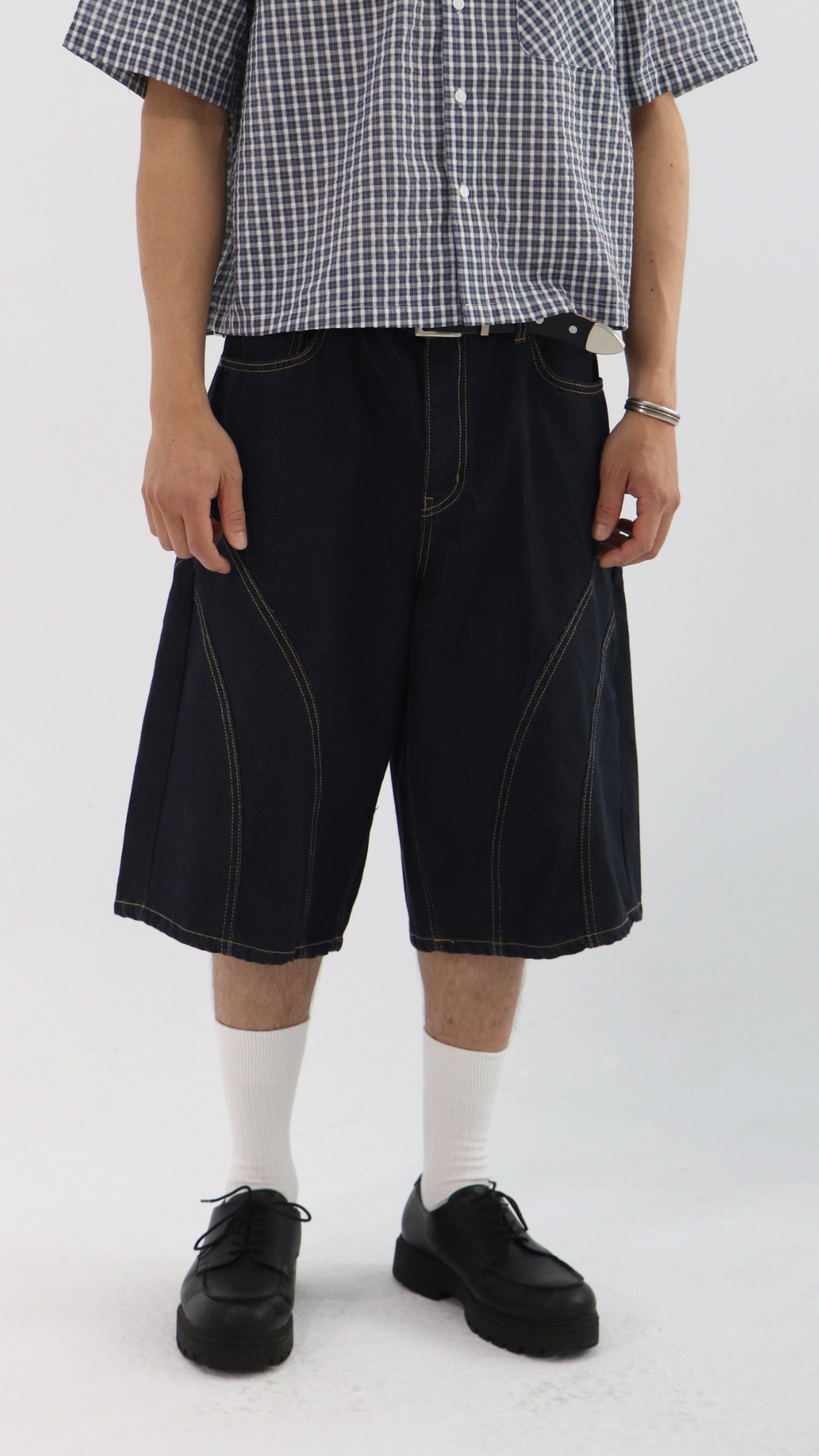 車線單寧牛仔寬短褲