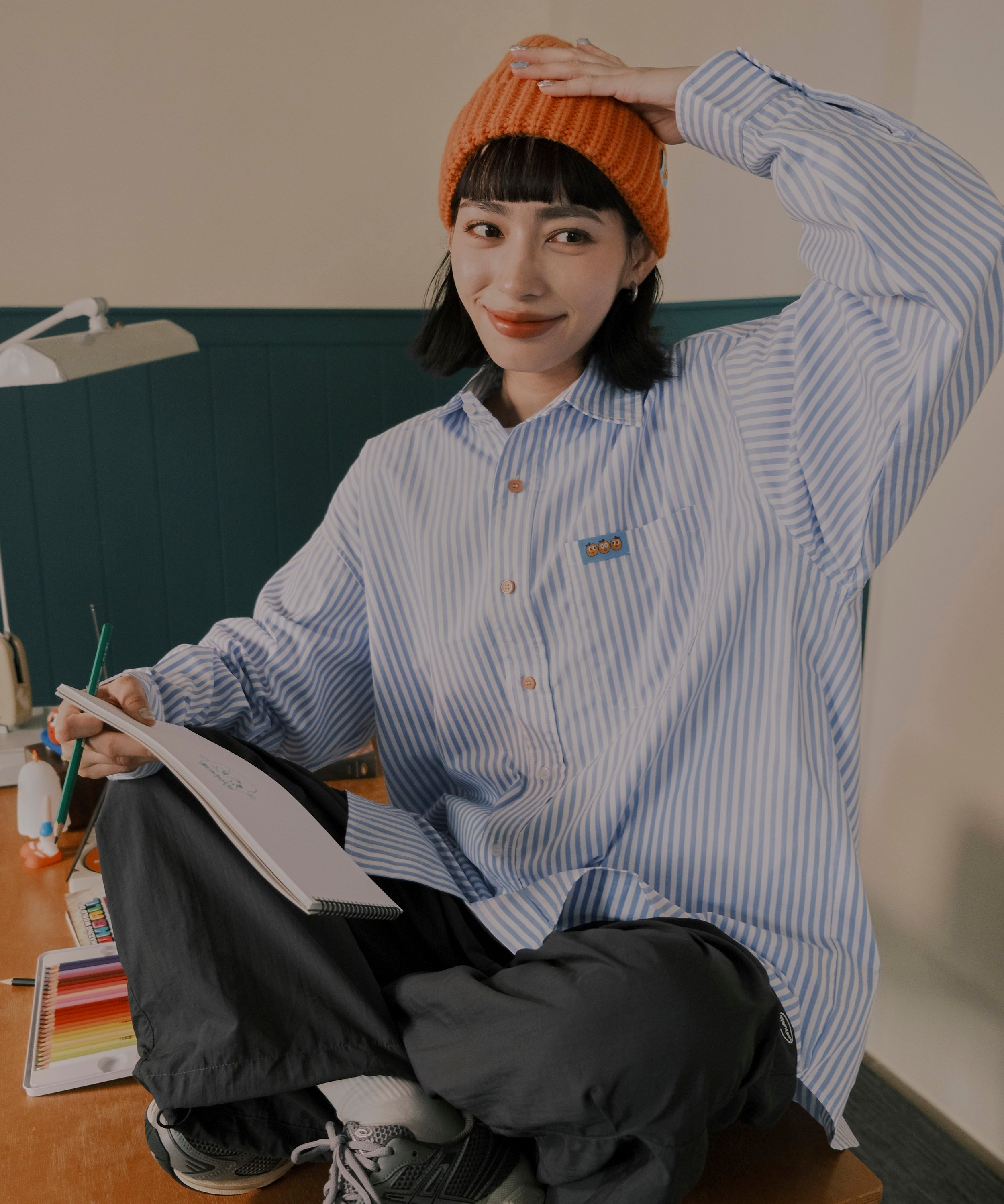 桔利小標 寬版條紋襯衫