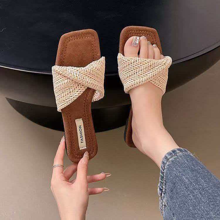 2026春夏新款法式編織一字拖鞋