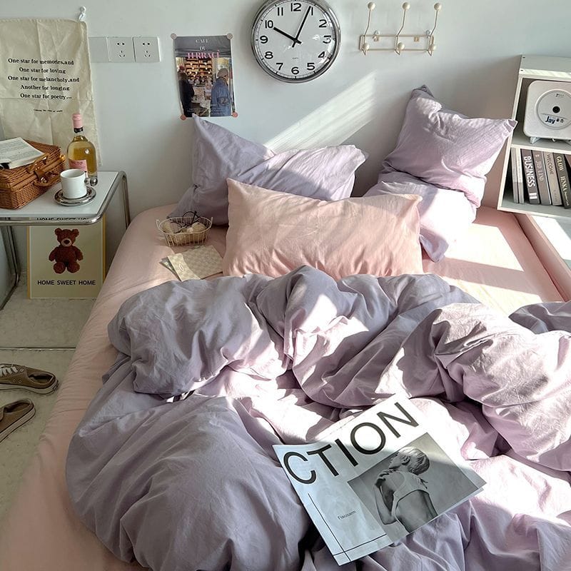 粉紅碧玉雙拼色 秋季新色系水洗棉四件床包組