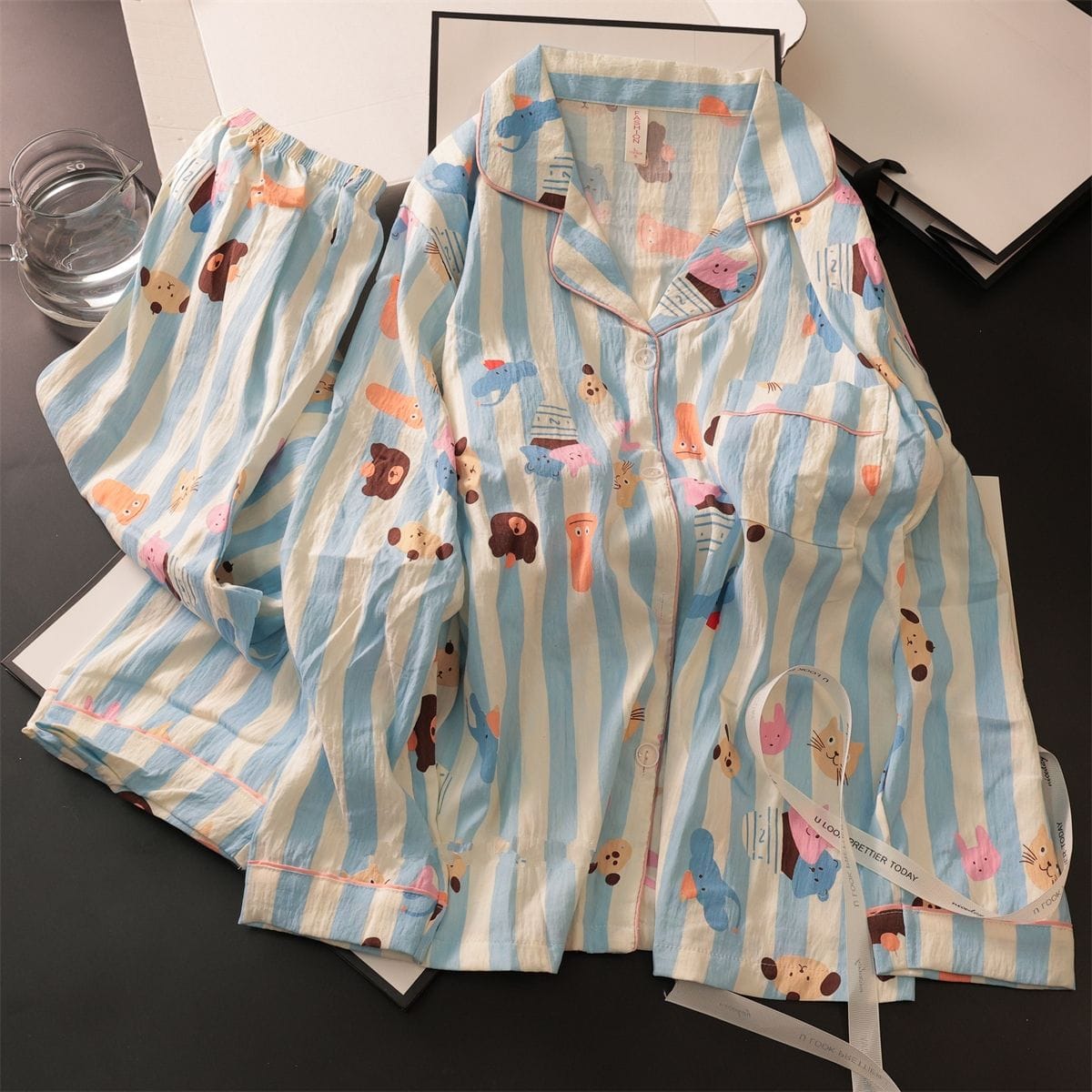 春秋可愛條紋動物日系睡衣