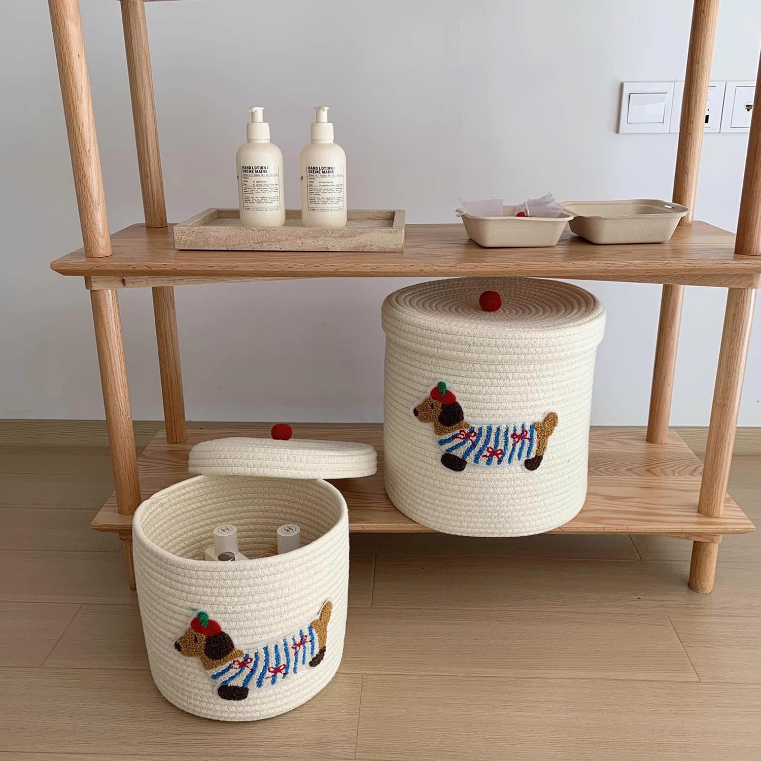 棉衣小狗 帶蓋大容量編織收納筐